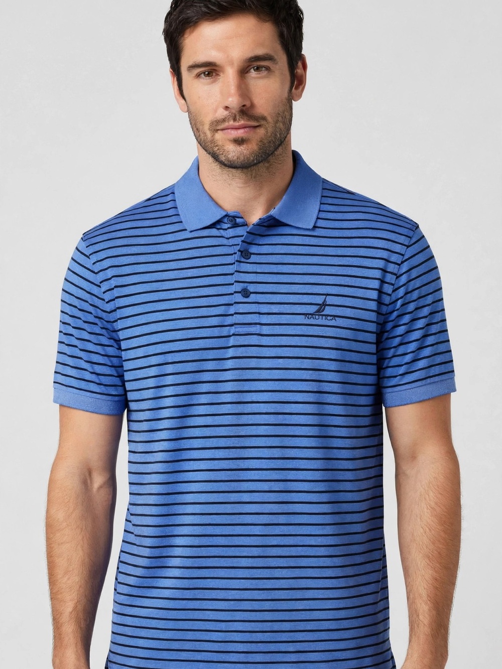 Nautica Blue Striped Short-Sleeve Polo